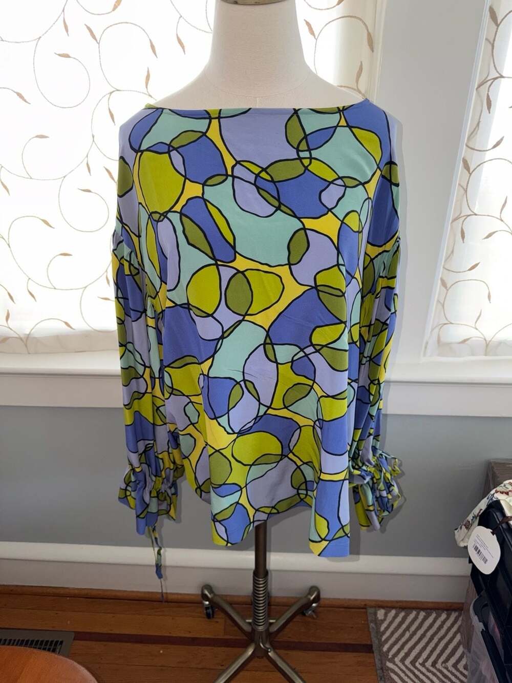 Kikit Maurice Sasson 100% Silk Abstract Bubble Print Blouse Size M